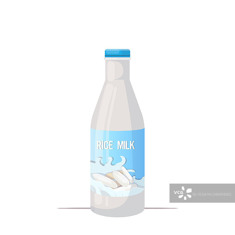 素食，大米植物为基础的牛奶，玻璃瓶，有机牛奶，无天然生素食牛奶，健康的奶牛饮料，替代孤立图片素材