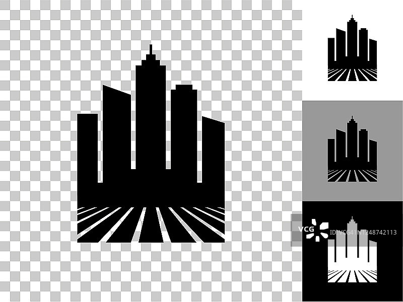 城市景观建筑图标在棋盘透明的背景图片素材