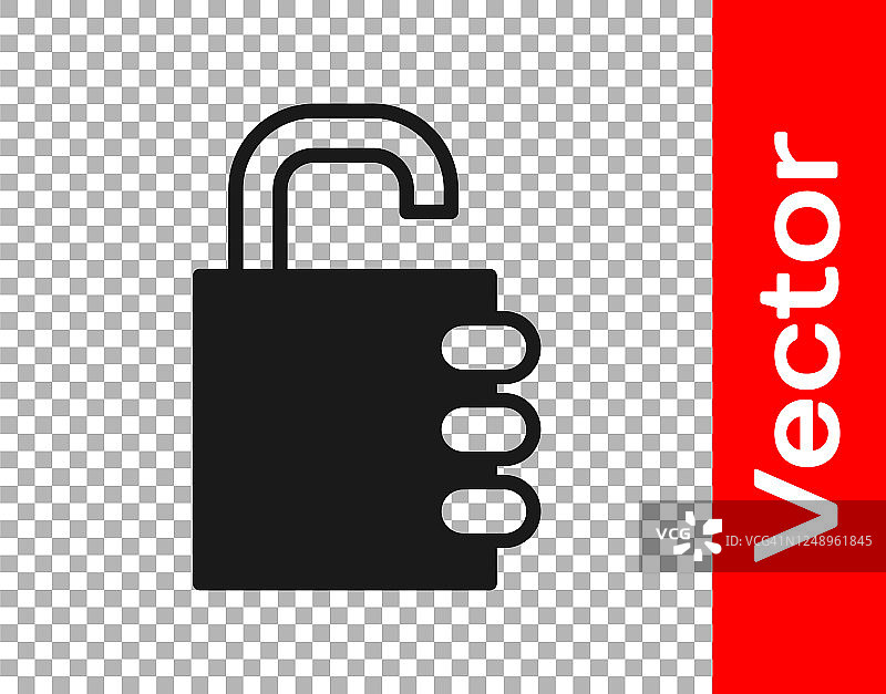 黑色安全组合锁图标隔离在透明的背景。组合挂锁。安全，安全，保护，密码，隐私。矢量图图片素材