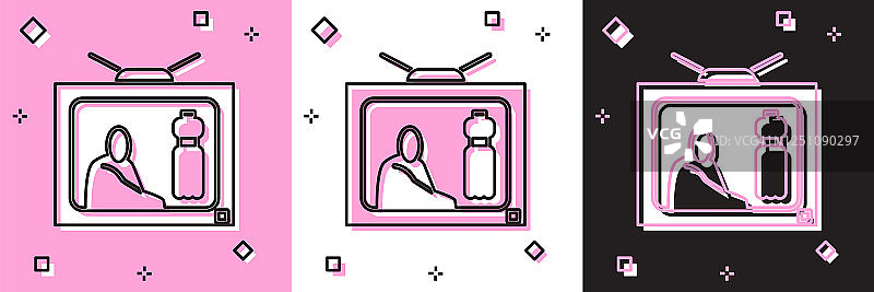 设置停止塑料污染图标隔离在粉红色和白色，黑色背景。生态的海报。矢量图图片素材