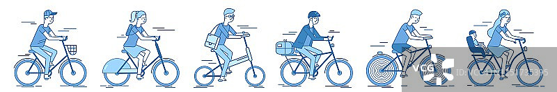 人们自行车设置孤立的白色背景图片素材