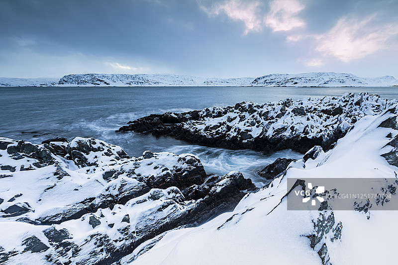 冬天的海岸景观，贝尔莱瓦格，挪威图片素材