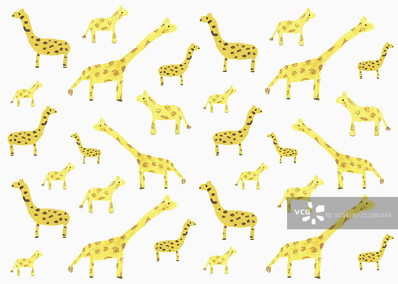 Childs绘制黄色长颈鹿图案在白色的背景图片素材