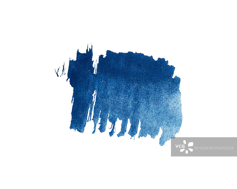 油漆飞溅在蓝色孤立的白色背景。摘要动态形状。手绘水彩纹理图片素材