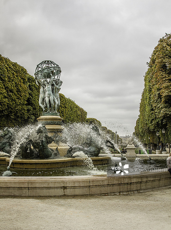 巴黎卢森堡公园附近的装饰性喷泉图片素材
