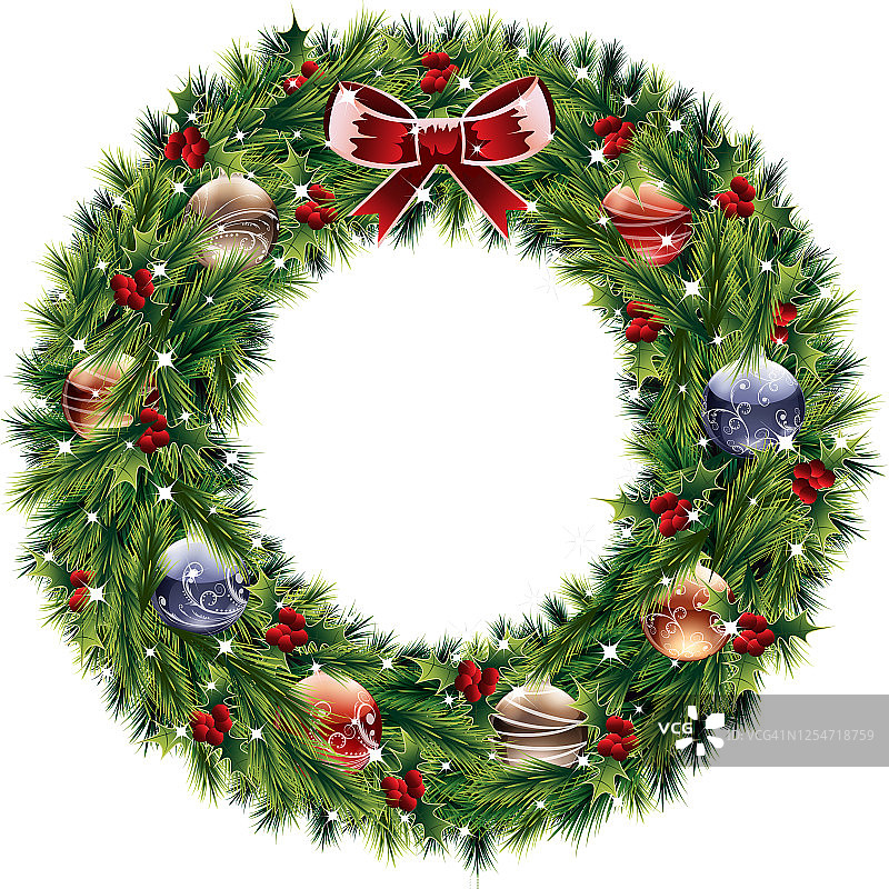 矢量圣诞花环孤立在白色的背景图片素材