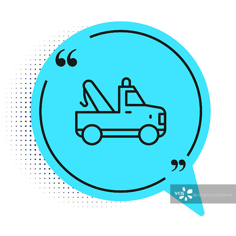 黑线拖车图标孤立在白色背景。蓝色语音气泡符号。向量图片素材