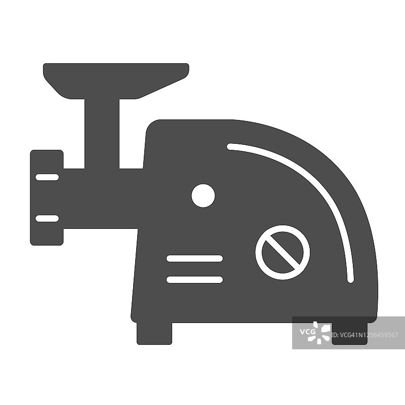 电动绞肉机固体图标，厨房电器概念，绞肉机标志在白色背景，绞肉机图标在字形风格的移动概念和网页设计。矢量图形。图片素材