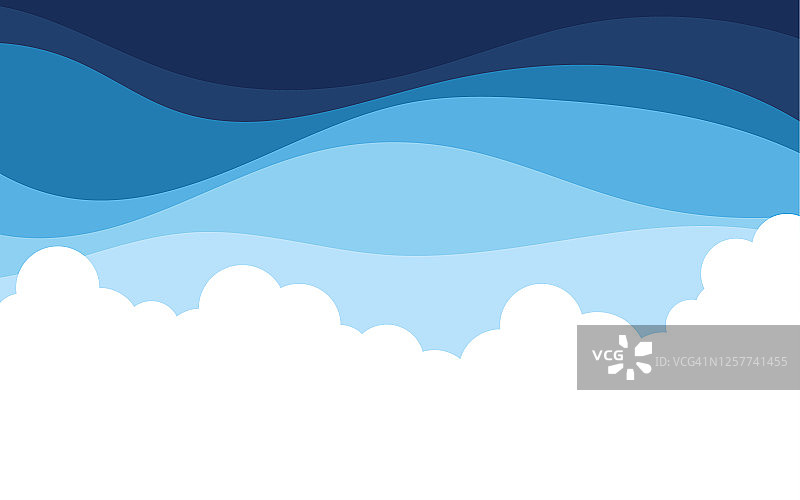 蓝天上的白云波浪卡通背景矢量图片素材