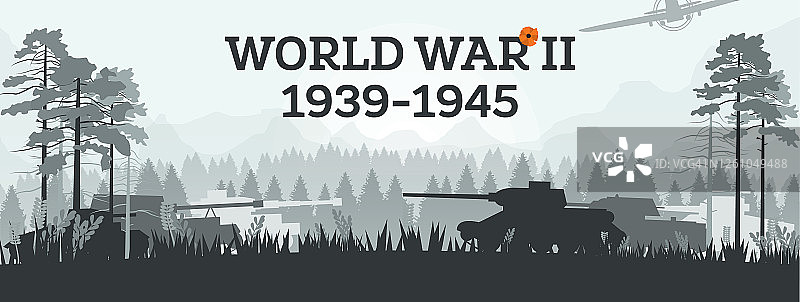 第二次世界大战1939-1945年。森林中坦克的军事概念。图片素材