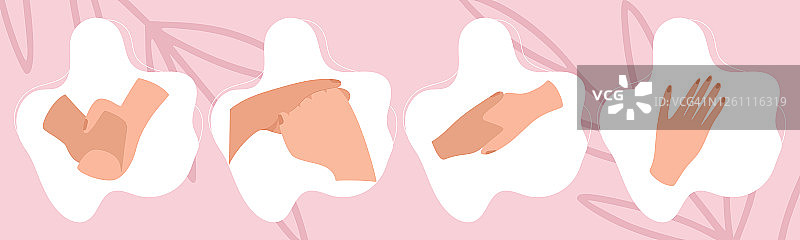 平面设计的现代手势。男女手和手指的姿势。图片素材