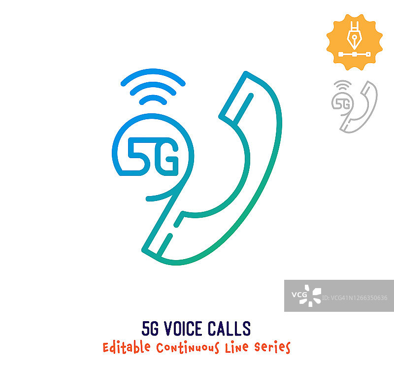 5G语音通话连续线可编辑笔画图标图片素材