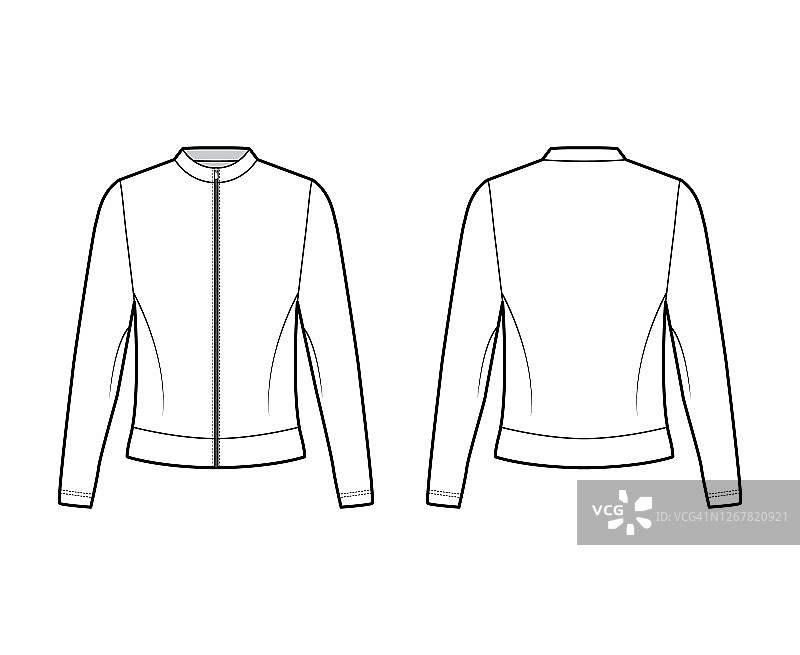 拉链棉毛利运动衫技术时尚插图与船员领口，长袖，超大。平的跳投图片素材