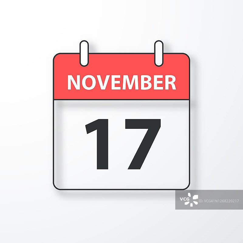 11月17日-每日日历-黑色大纲与阴影在白色背景图片素材