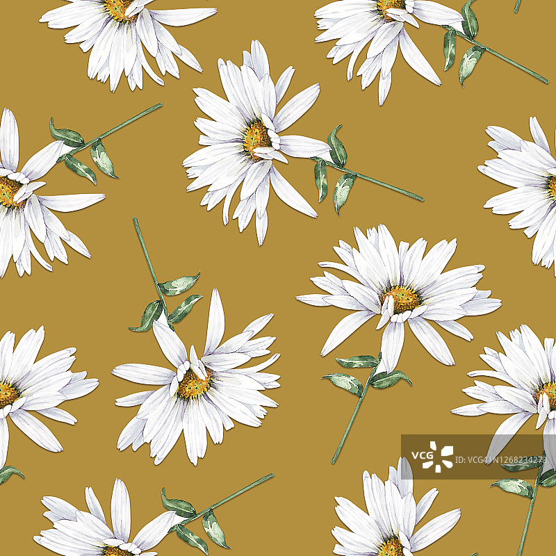 无缝图案与白花雏菊在青铜背景，近图片素材