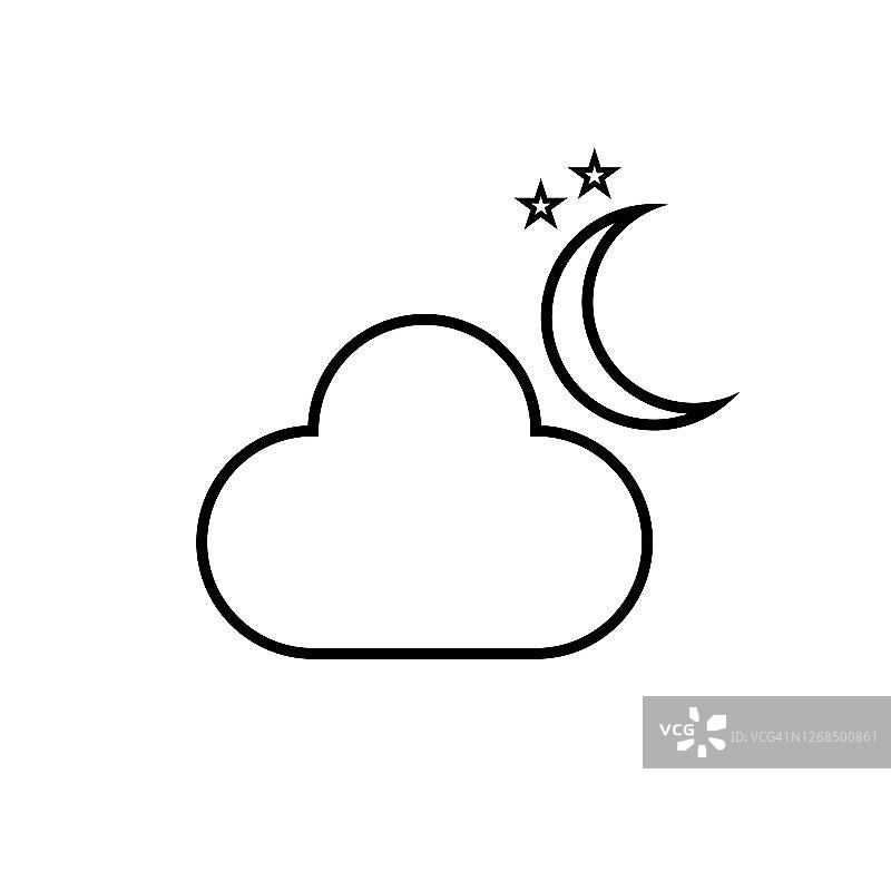 多云的夜晚图标。月亮与云的天气符号在简单的平面设计。天气预报符号。图片素材