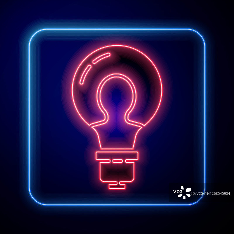 发光的霓虹灯灯泡与概念的想法图标孤立在蓝色的背景。能量和理念的象征。灵感的概念。矢量图图片素材