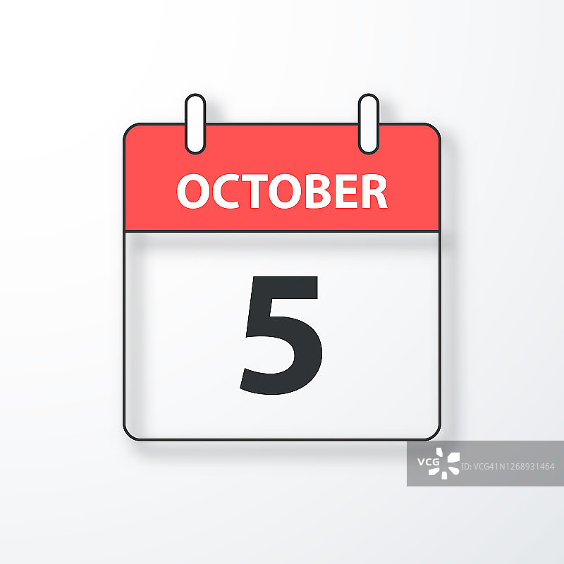 10月5日-每日日历-黑色的轮廓与阴影在白色的背景图片素材