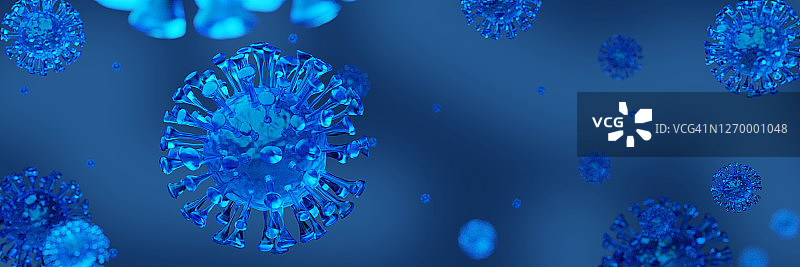 3D渲染冠状病毒2019-nCov和冠状病毒流感医学卫生大流行病毒在显微镜下病毒近距离。图片素材