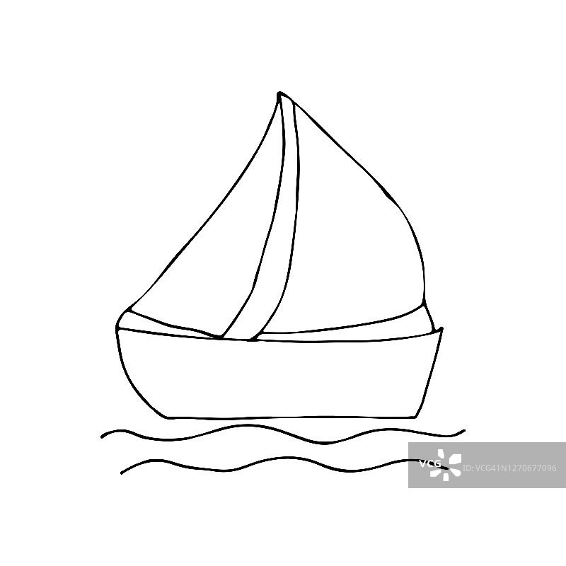 在矢量的涂鸦帆船图标。在矢量中手绘帆船图标。矢量涂鸦帆船的插图图片素材