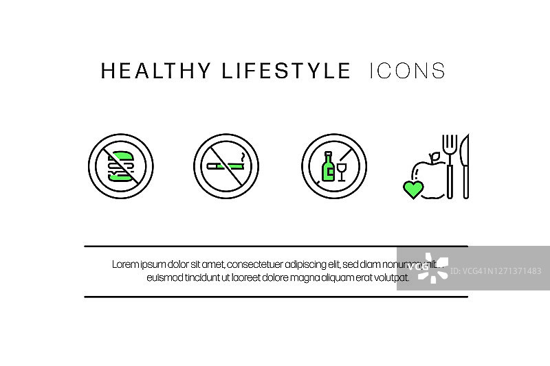 健康生活方式平面线图标，轮廓向量符号插图。图片素材