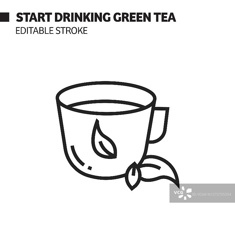 绿茶线图标，矢量符号插图。图片素材