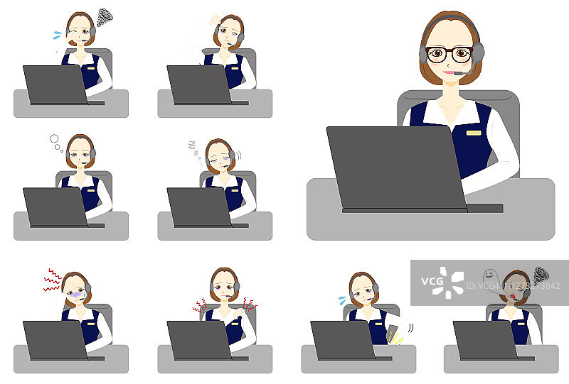 一组商业妇女使用个人电脑。身体不适图片素材