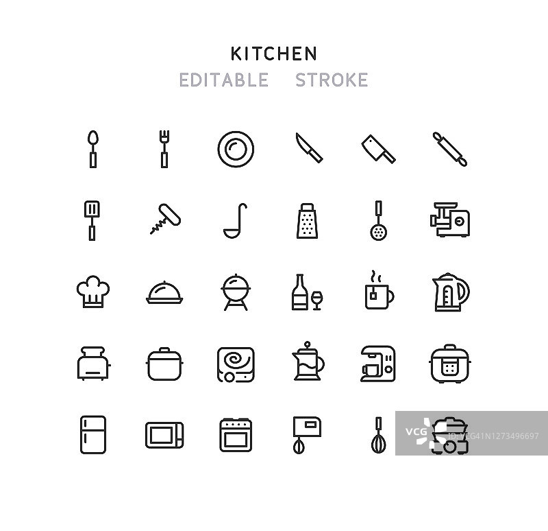厨房线图标可编辑的描边图片素材