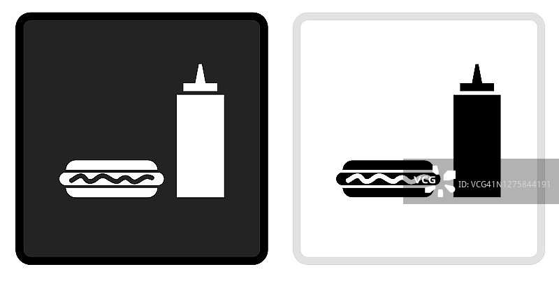 热狗和番茄酱图标上的黑色按钮与白色翻转图片素材