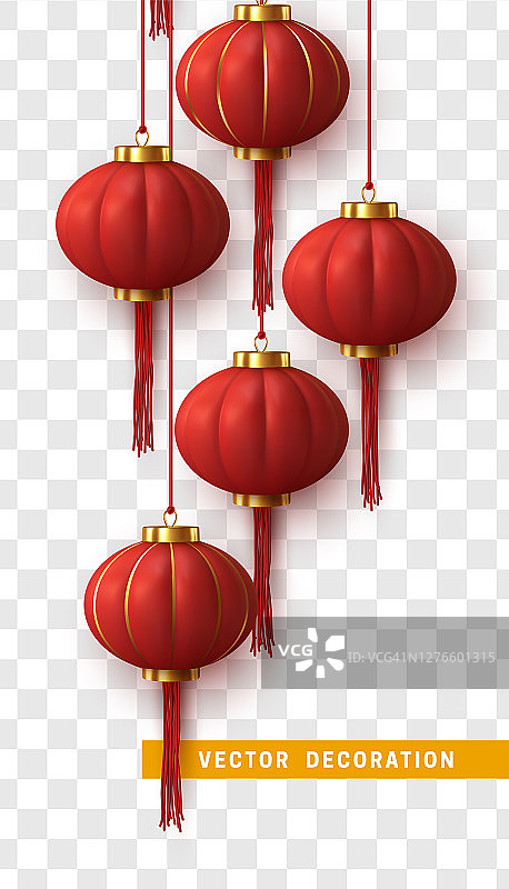 中国挂的红灯笼真实地孤立在透明的背景上图片素材