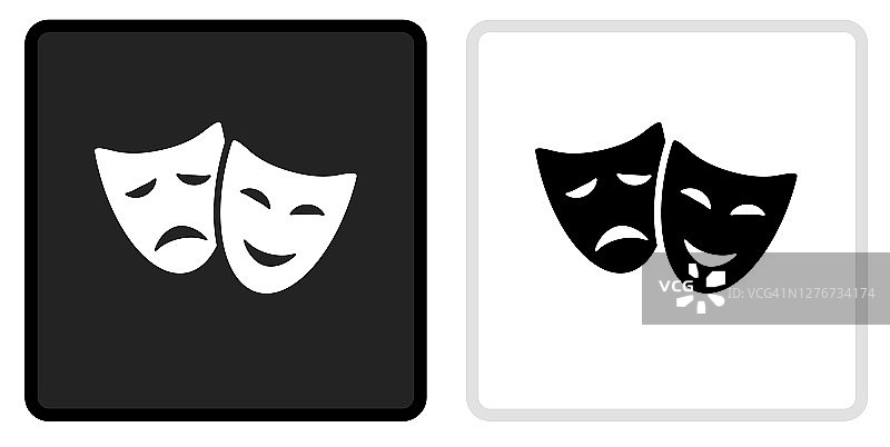 戏剧喜剧和悲剧图标上的黑色按钮与白色翻转图片素材