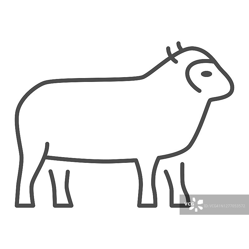 绵羊细线图标，农场动物概念，羔羊标志在白色背景，轮廓风格的绵羊动物图标轮廓移动概念和网页设计。矢量图形。图片素材