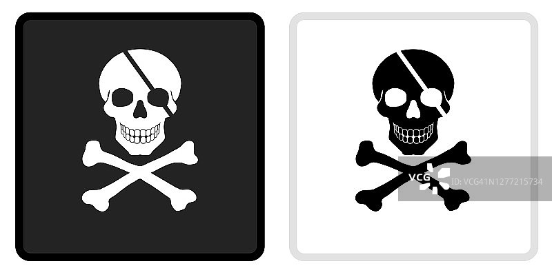 海盗骷髅图标在黑色按钮与白色翻转图片素材