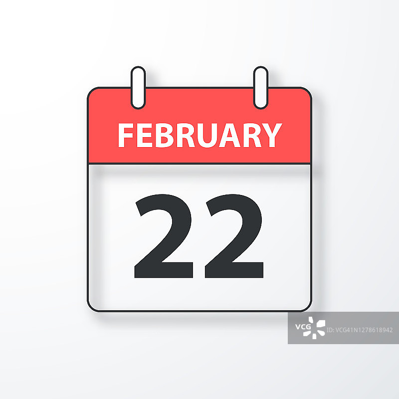 2月22日-每日日历-黑色轮廓与阴影在白色的背景图片素材