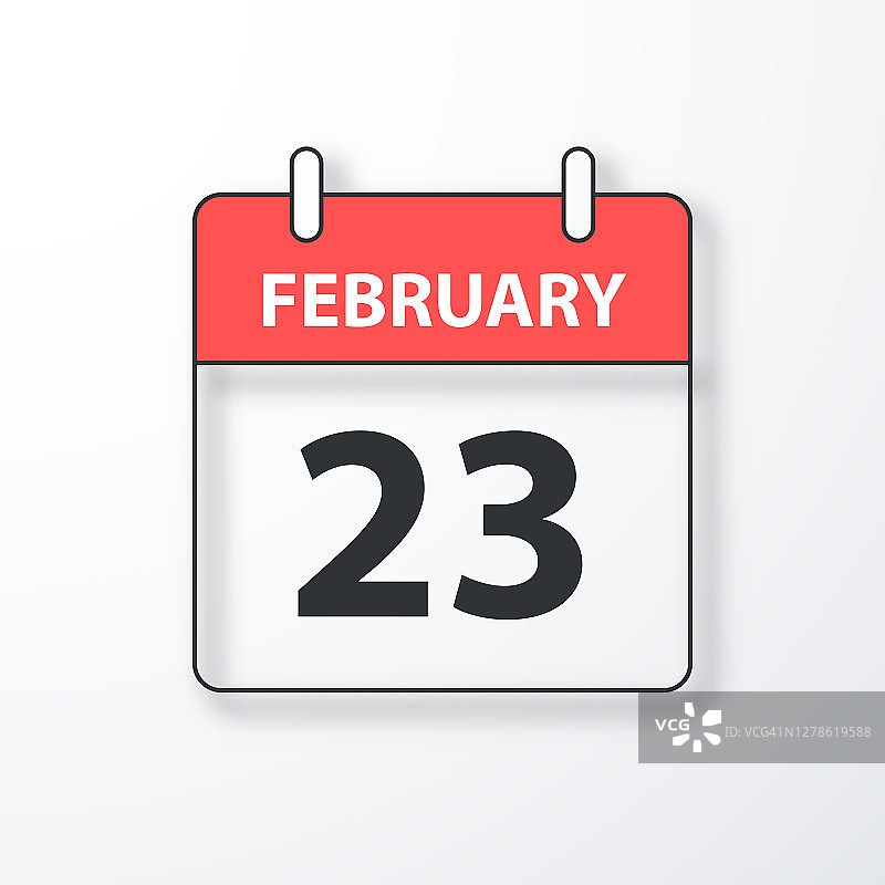 2月23日-每日日历-黑色轮廓与阴影在白色的背景图片素材