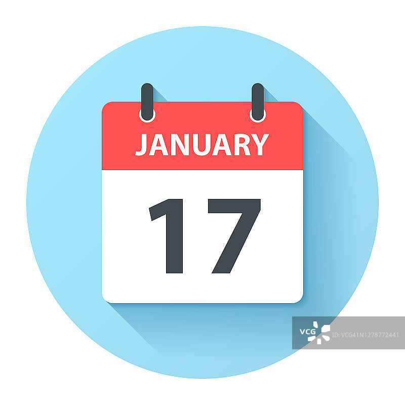 1月17日-圆日日历图标在平面设计风格图片素材