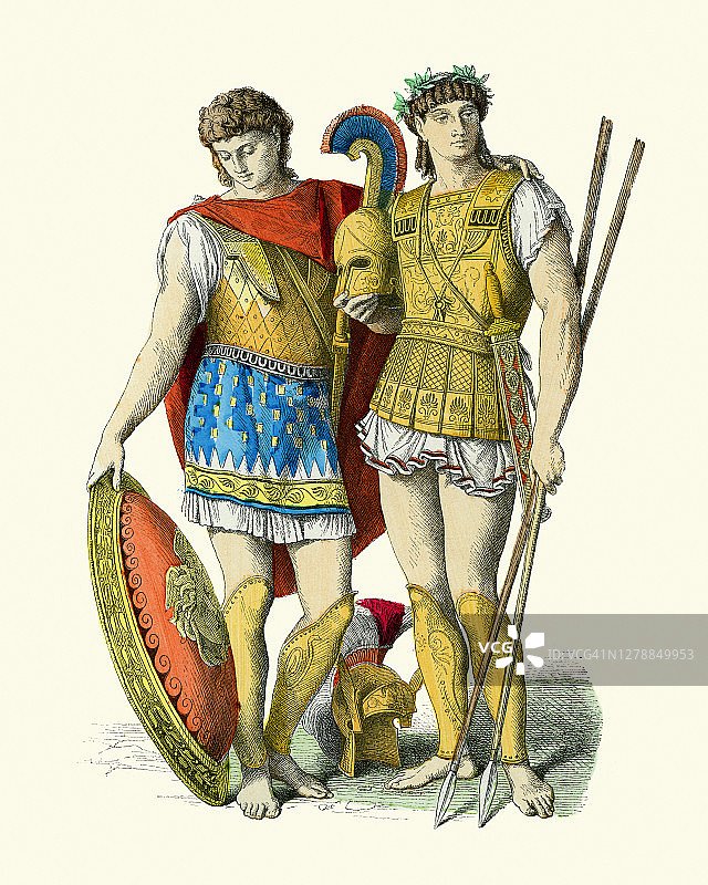 古希腊风尚，希腊重装步兵英雄，盔甲，长矛图片素材