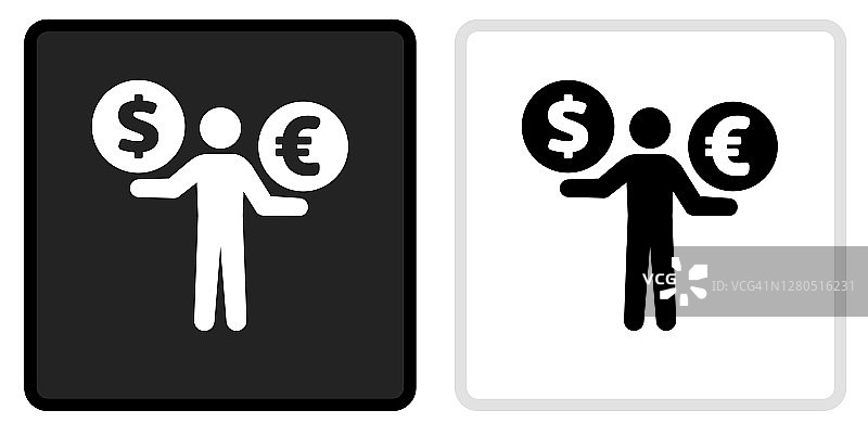 货币交易图标在黑色按钮与白色滚动图片素材