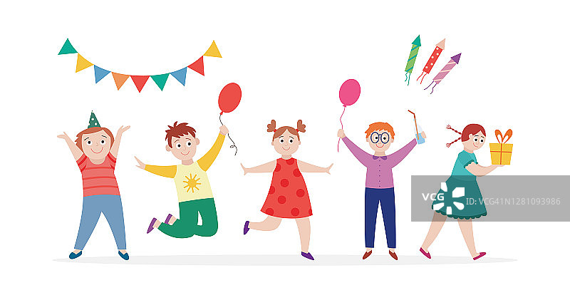 快乐儿童生日聚会，平面卡通矢量插图孤立。图片素材