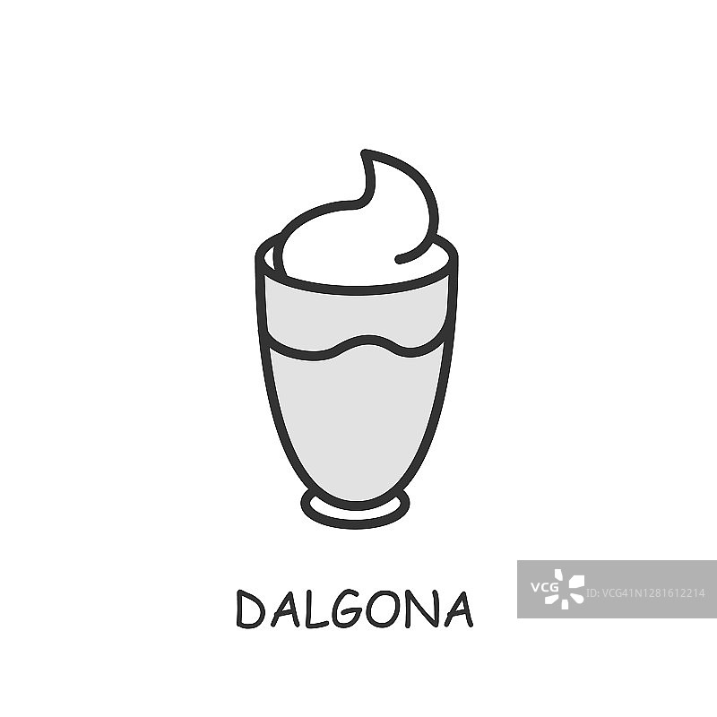 Dalgona行图标。韩国奶油咖啡饮料。可编辑的矢量图图片素材