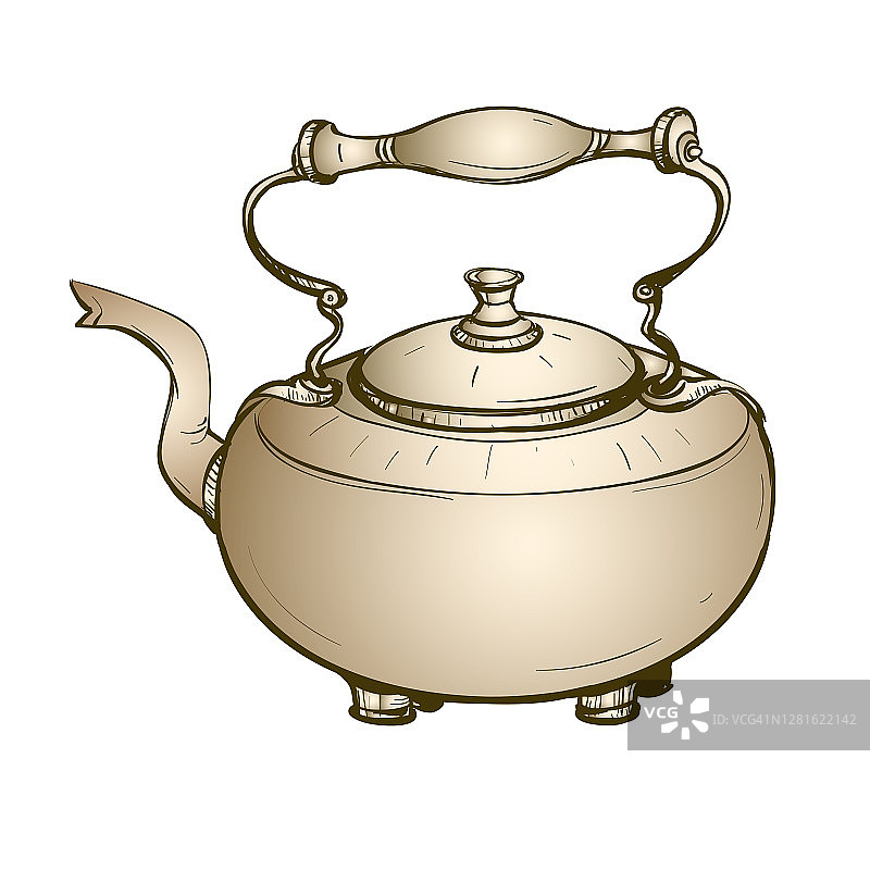 一个东方茶壶在高的架子上的程式化的插图图片素材
