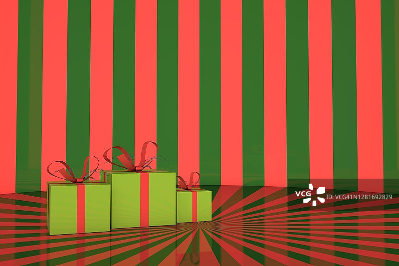 绿色礼品盒上的绿色和红色的房间图片素材