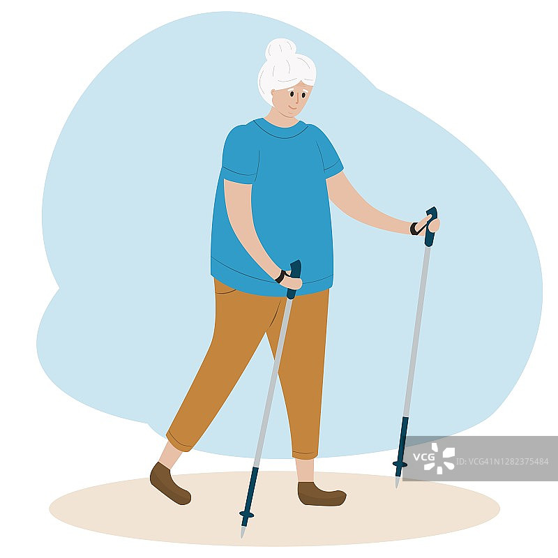 老年女子北欧步行图片素材