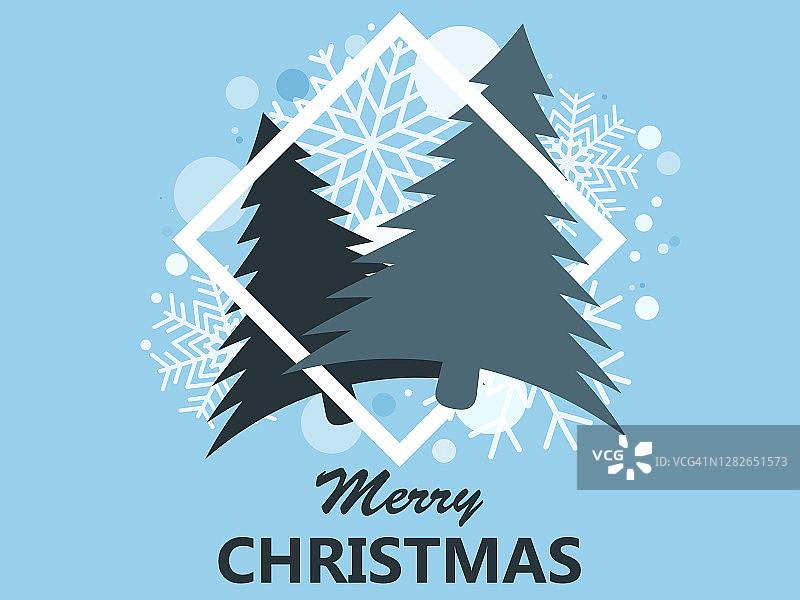 圣诞快乐。圣诞树与雪花相框。贺卡、海报及横幅的节日设计。矢量图图片素材