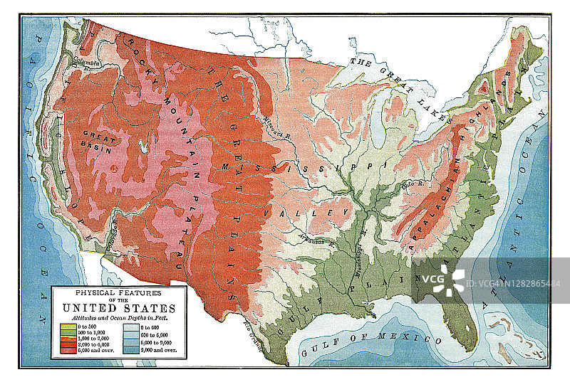 美国的旧地图，地貌特征图片素材