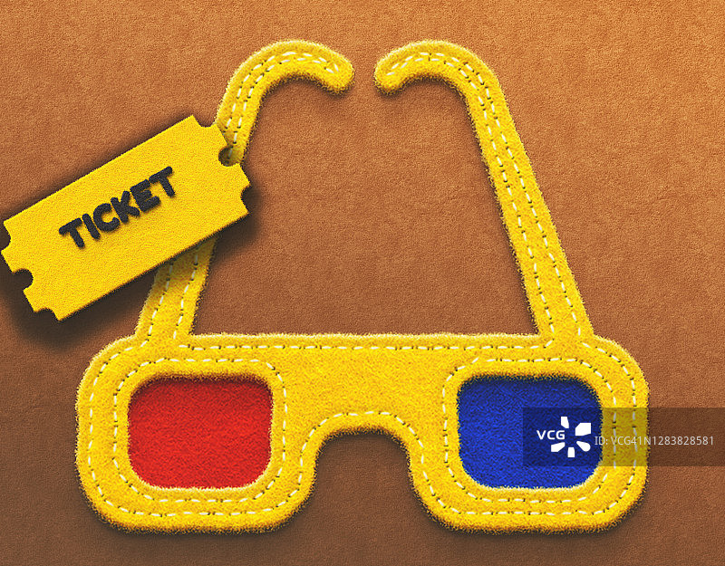 带电影票的毛毡3d电影眼镜图片素材