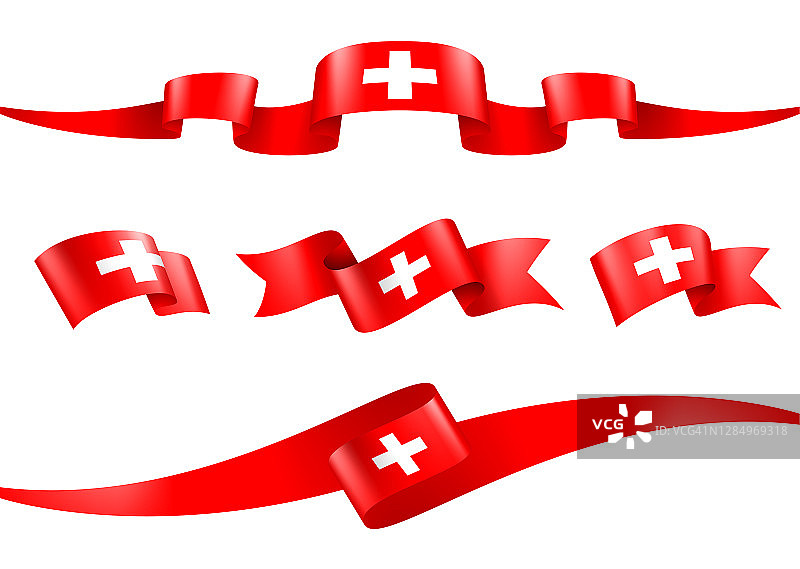瑞士旗丝带设置-矢量股票插图图片素材