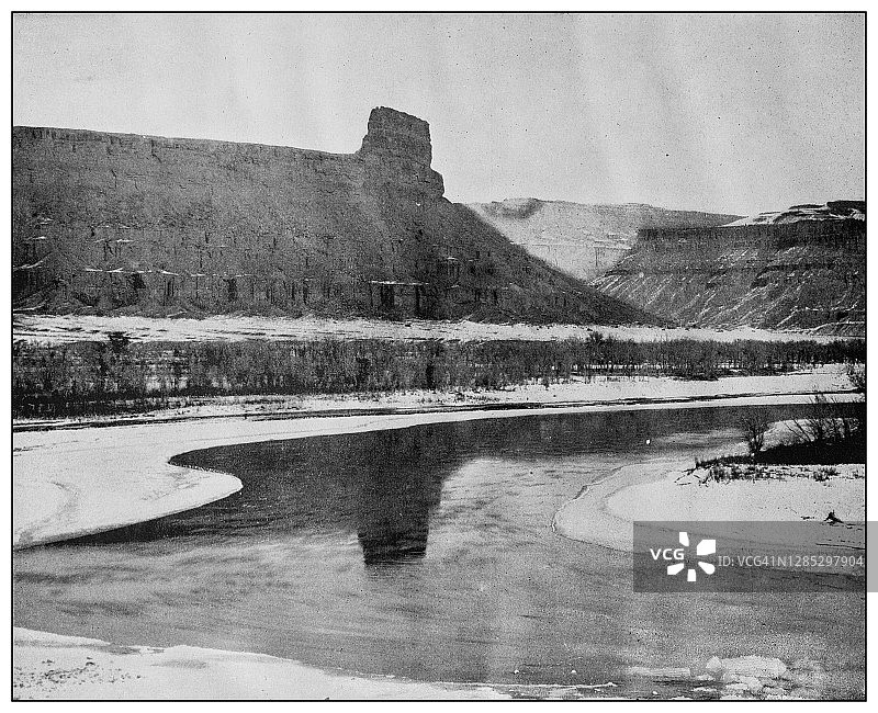 美国古董黑白照片:Gunnison Butte，格林河，犹他州图片素材