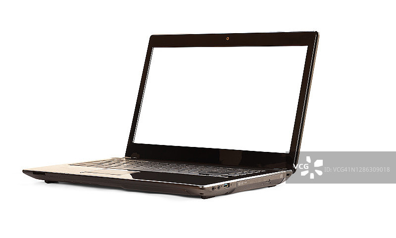 黑色笔记本电脑与空白屏幕，孤立在白色背景与剪切路径。图片素材