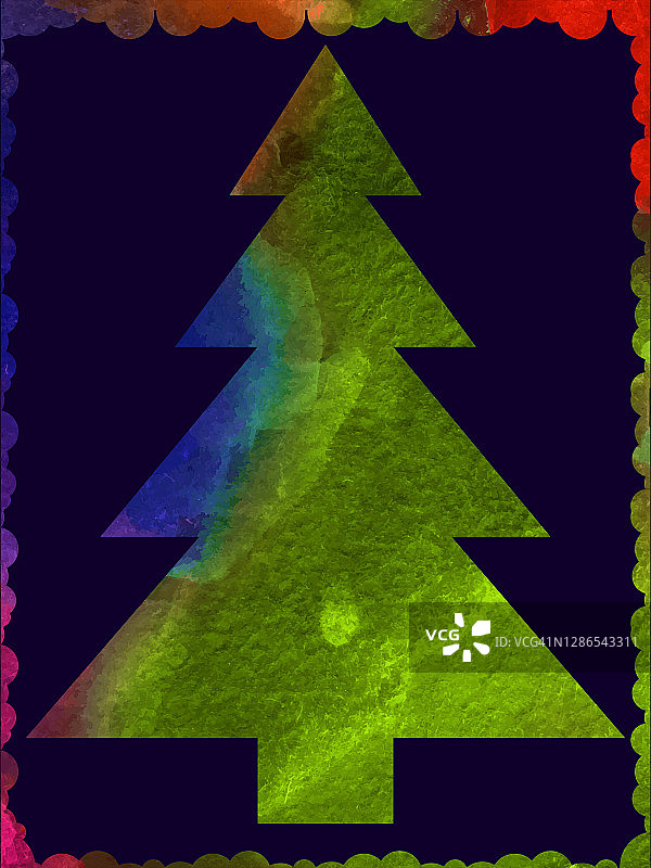艺术圣诞卡插图-水彩圣诞树。图片素材